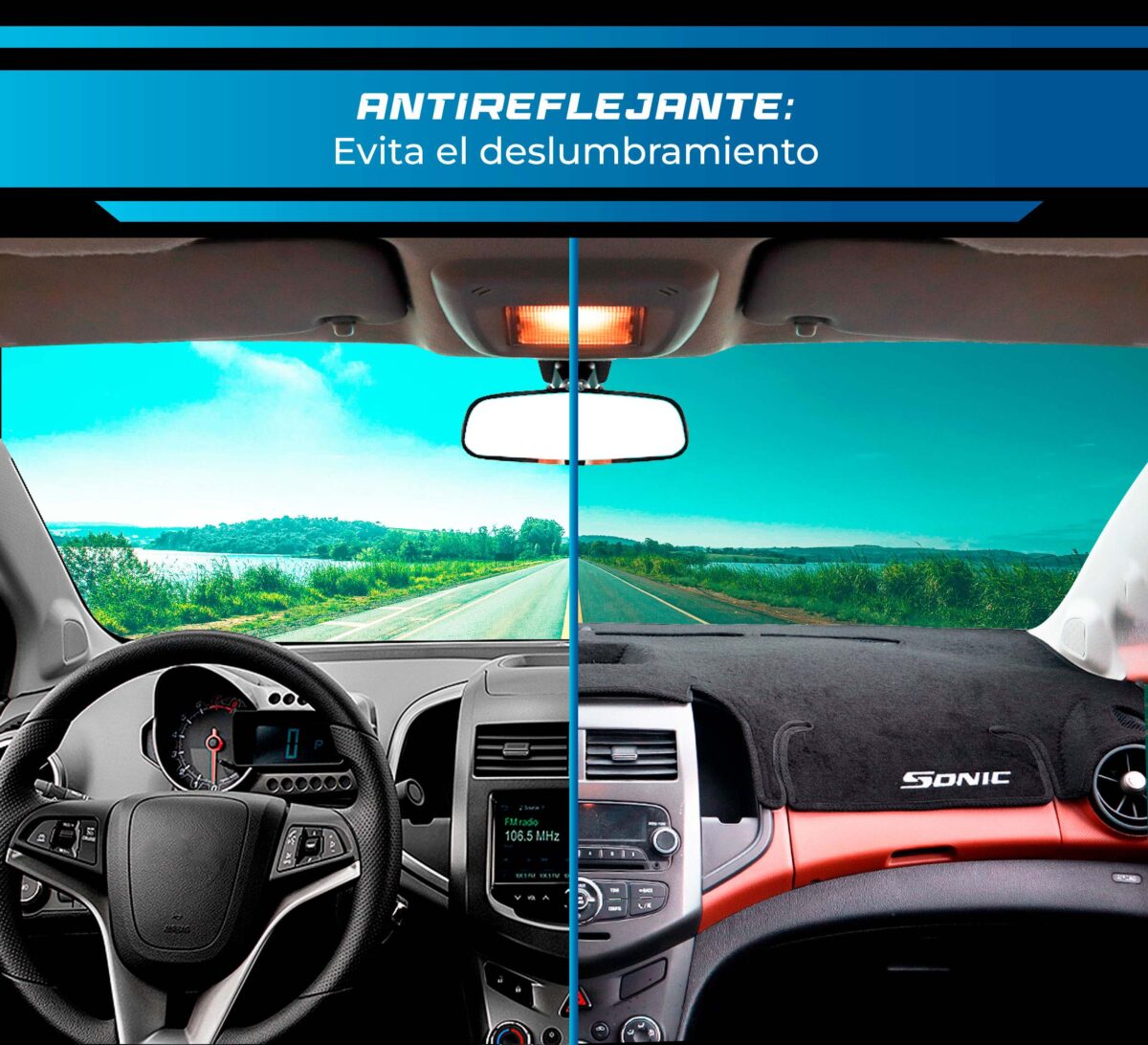 Cubretablero premium para Chevrolet Sonic 2012–2016 con protección antirreflejante