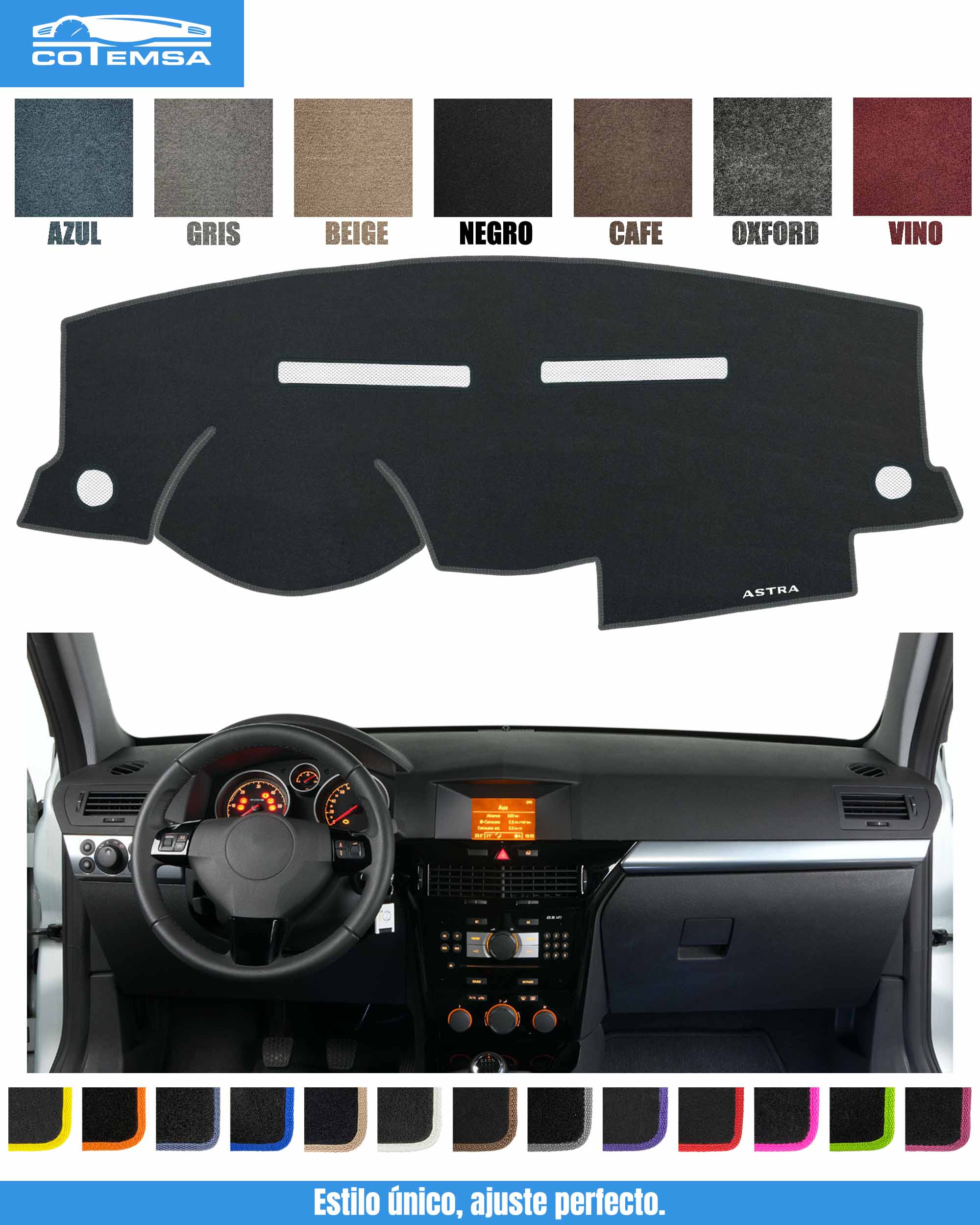 Cubretablero para Chevrolet Astra 2007–2009 vista superior con tablero como referencia
