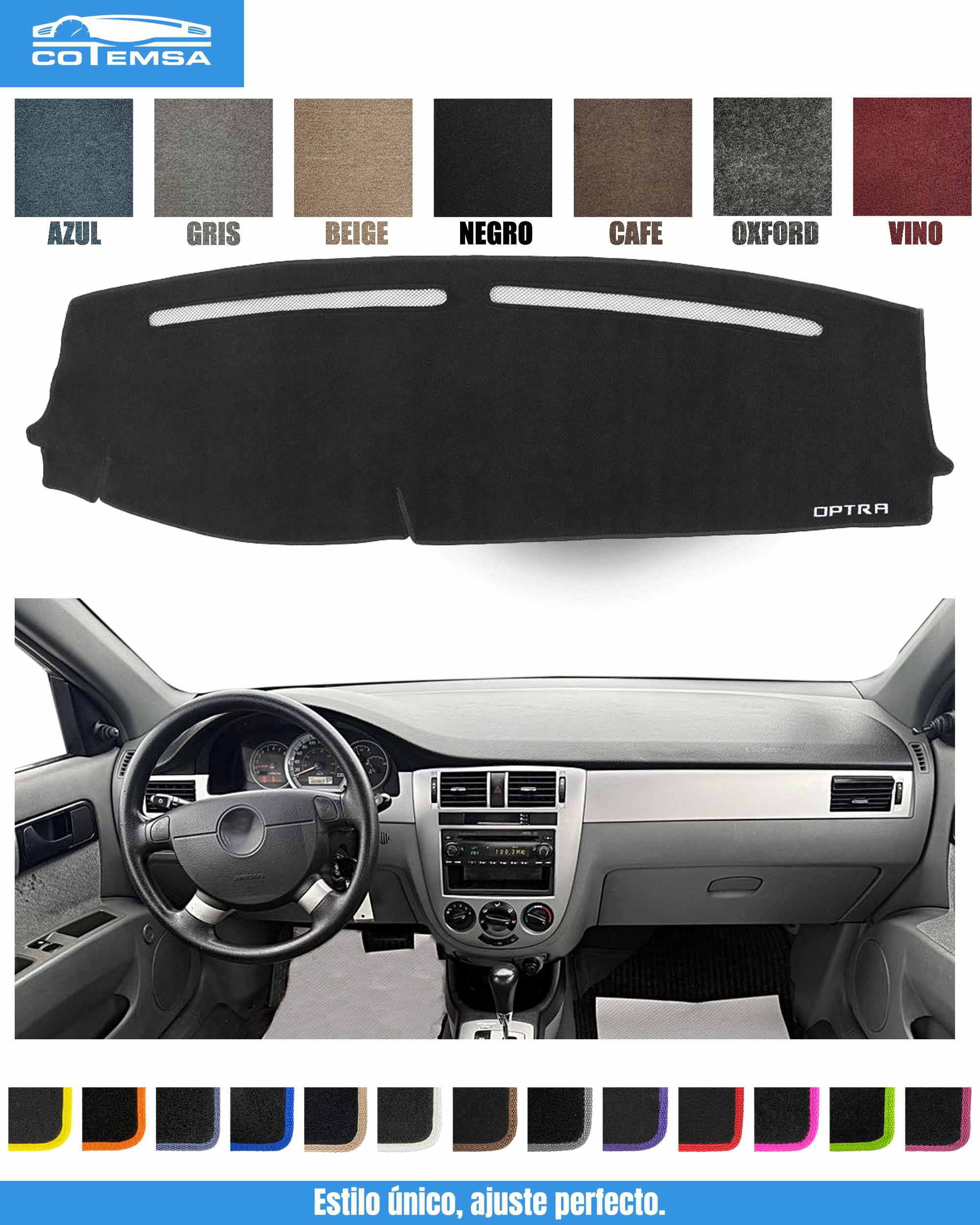 Cubretablero para Chevrolet Optra 2001–2010 vista superior con tablero como referencia