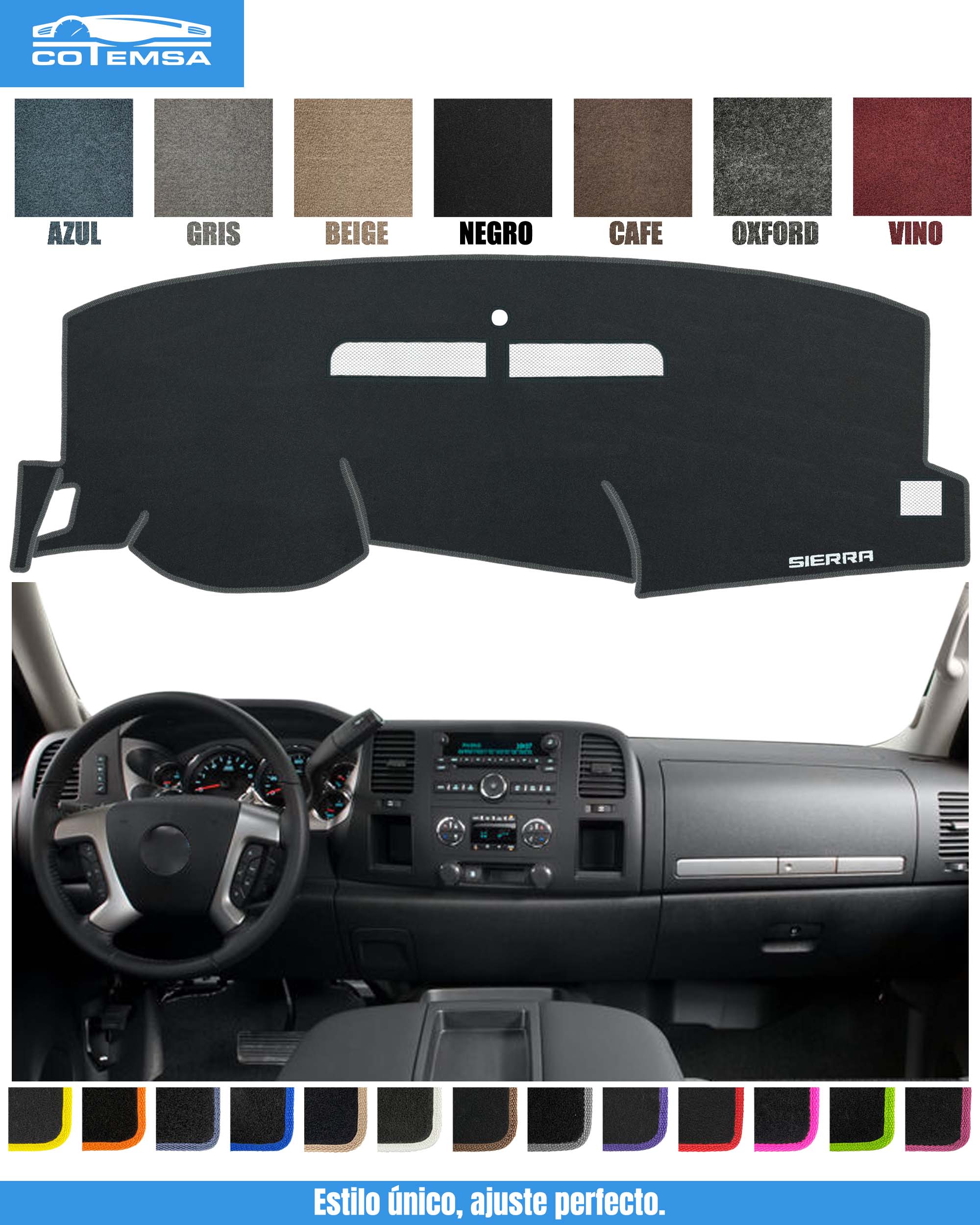 Cubretablero para GMC Sierra 2007–2013 vista tablero cmo referencia