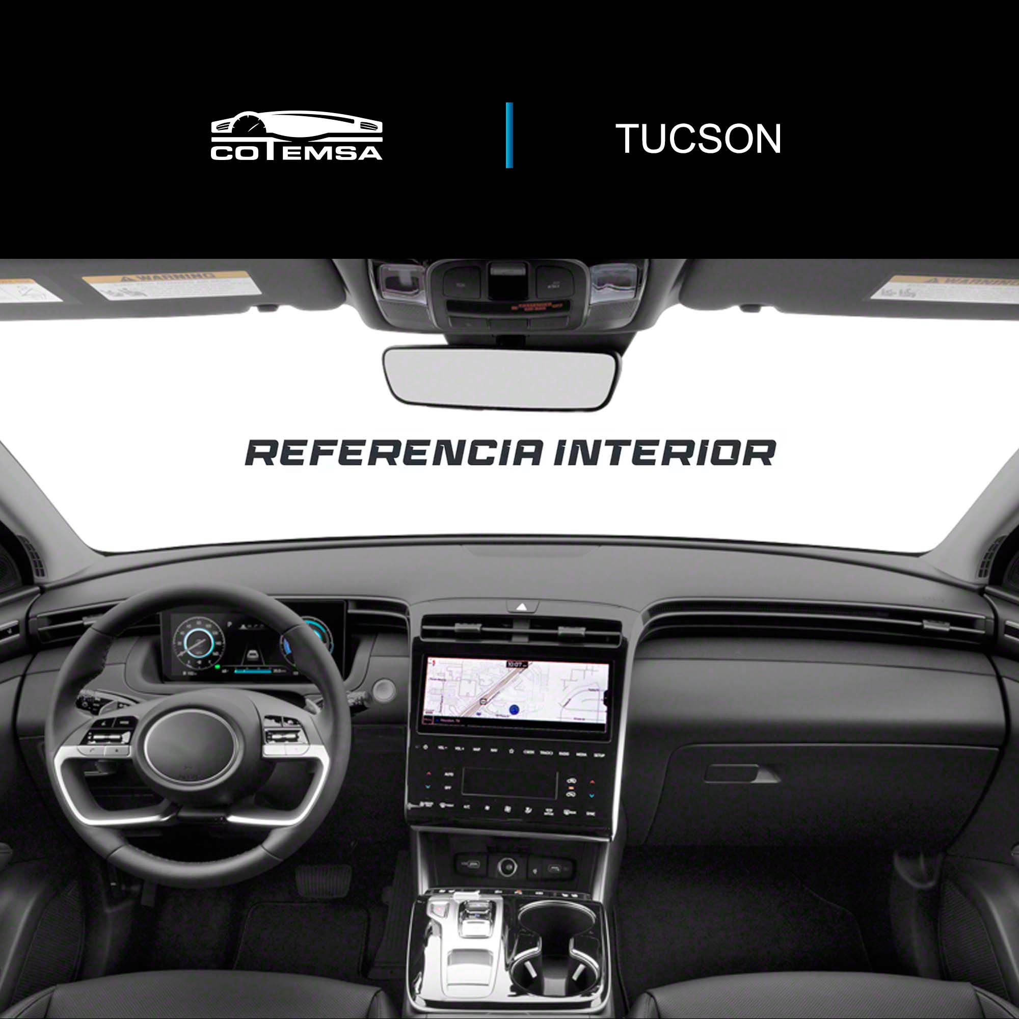 Vista interior del vehículo Hyundai Tucson 2023–2024 como referencia