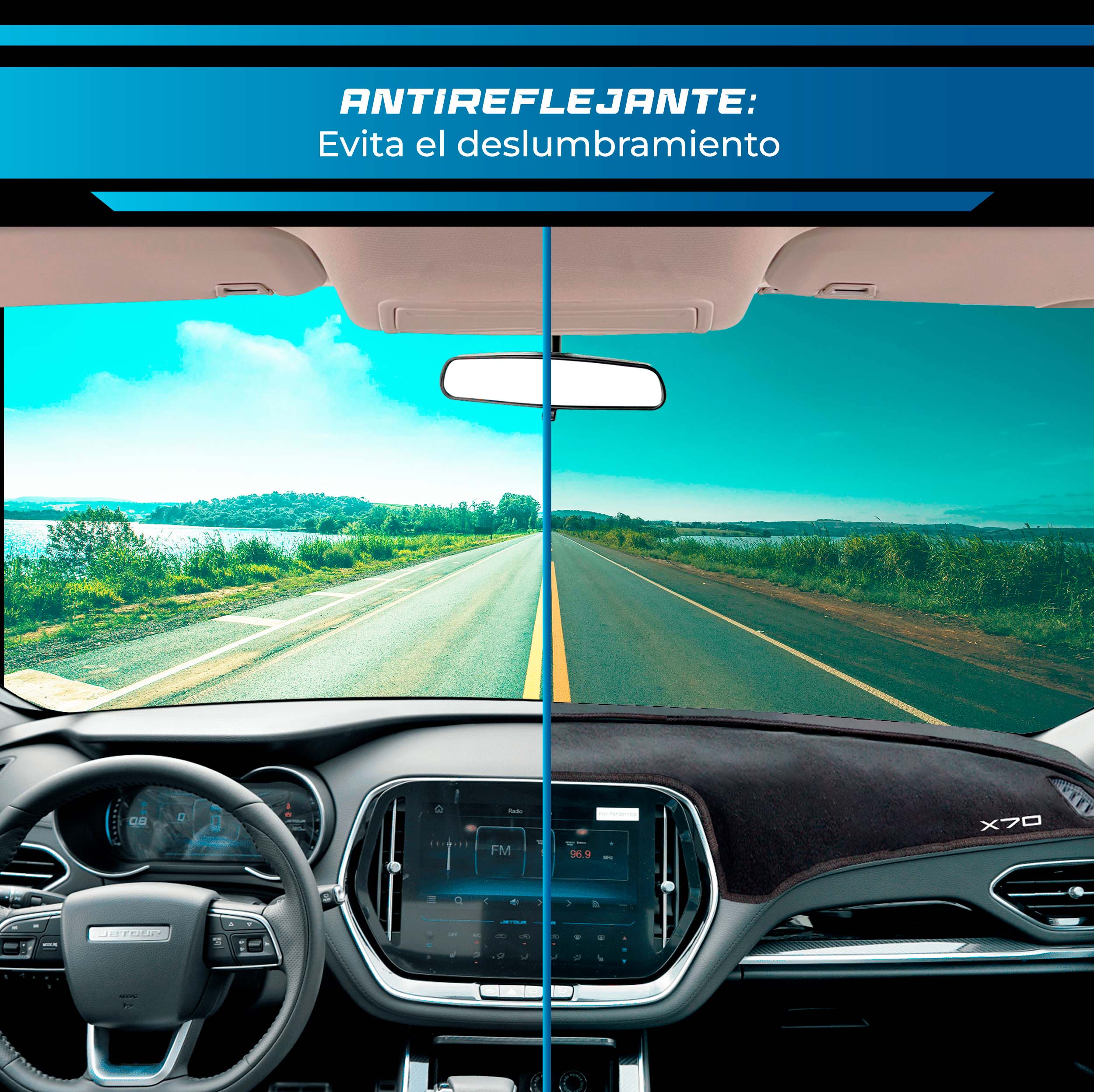 Cubretablero premium para Jetour X70 2023–2025 con protección antirreflejante