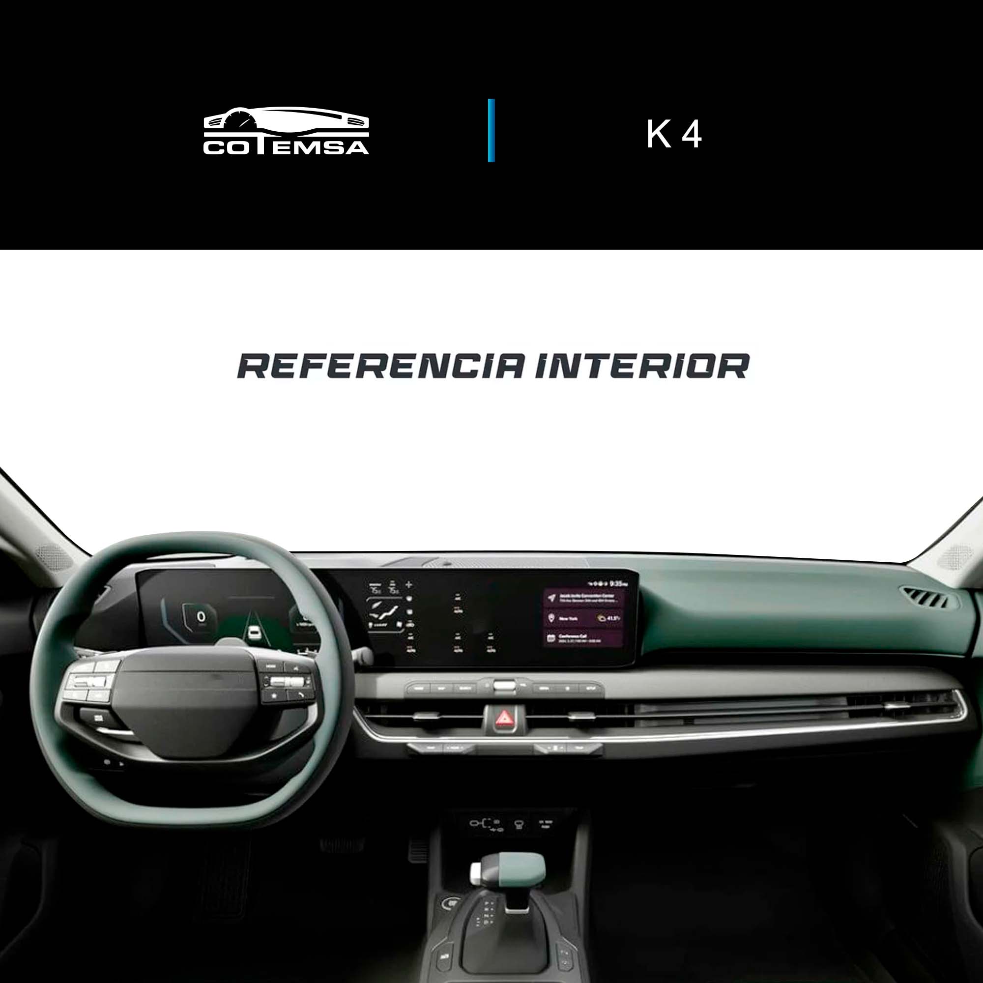 Vista interior del vehículo KIA K4 2024–2026 como referencia