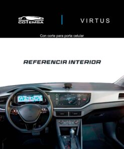 Vista interior del vehículo Volkswagen Virtus con porta celular 2020–2024 como referencia