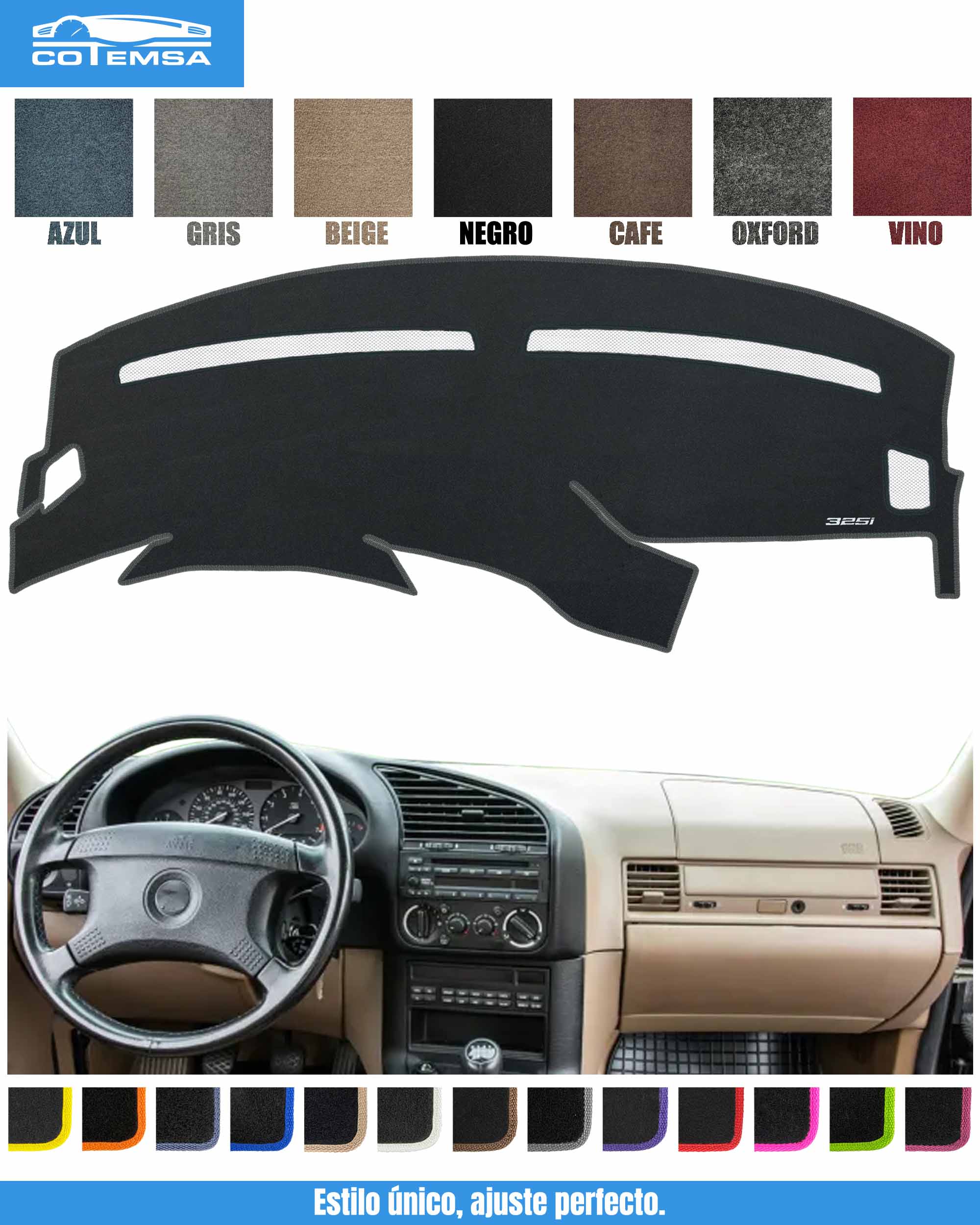 Cubretablero para BMW Serie 3 325 I 1992–1998 vista superior con tablero como referencia