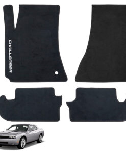 Tapetes de piso para para Chrysler–Dodge Challenger 2009–2014 vista superior y con vehículo como referencia