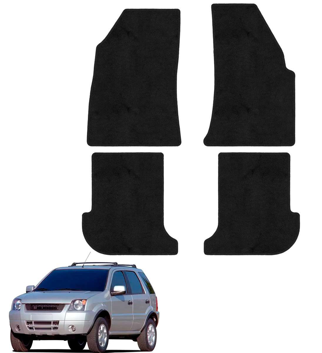 Tapetes de piso para para Ford Ecosport 2004–2012 vista superior y con vehículo como referencia