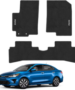 Tapetes de piso para para KIA Rio 2018–2023 vista superior y con vehículo como referencia