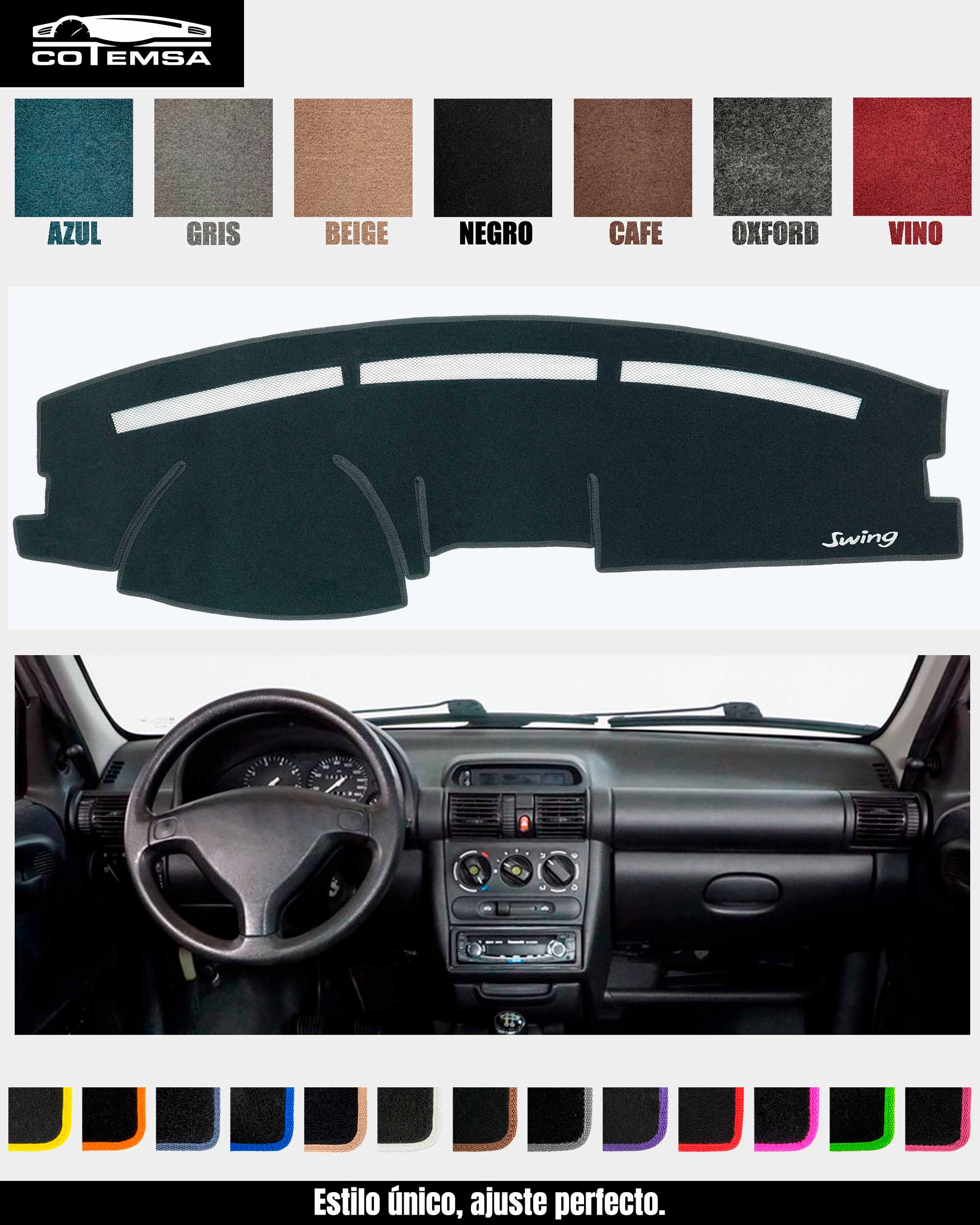 Cubretablero para Chevrolet Swing 1994–2003 vista superior con tablero como referencia