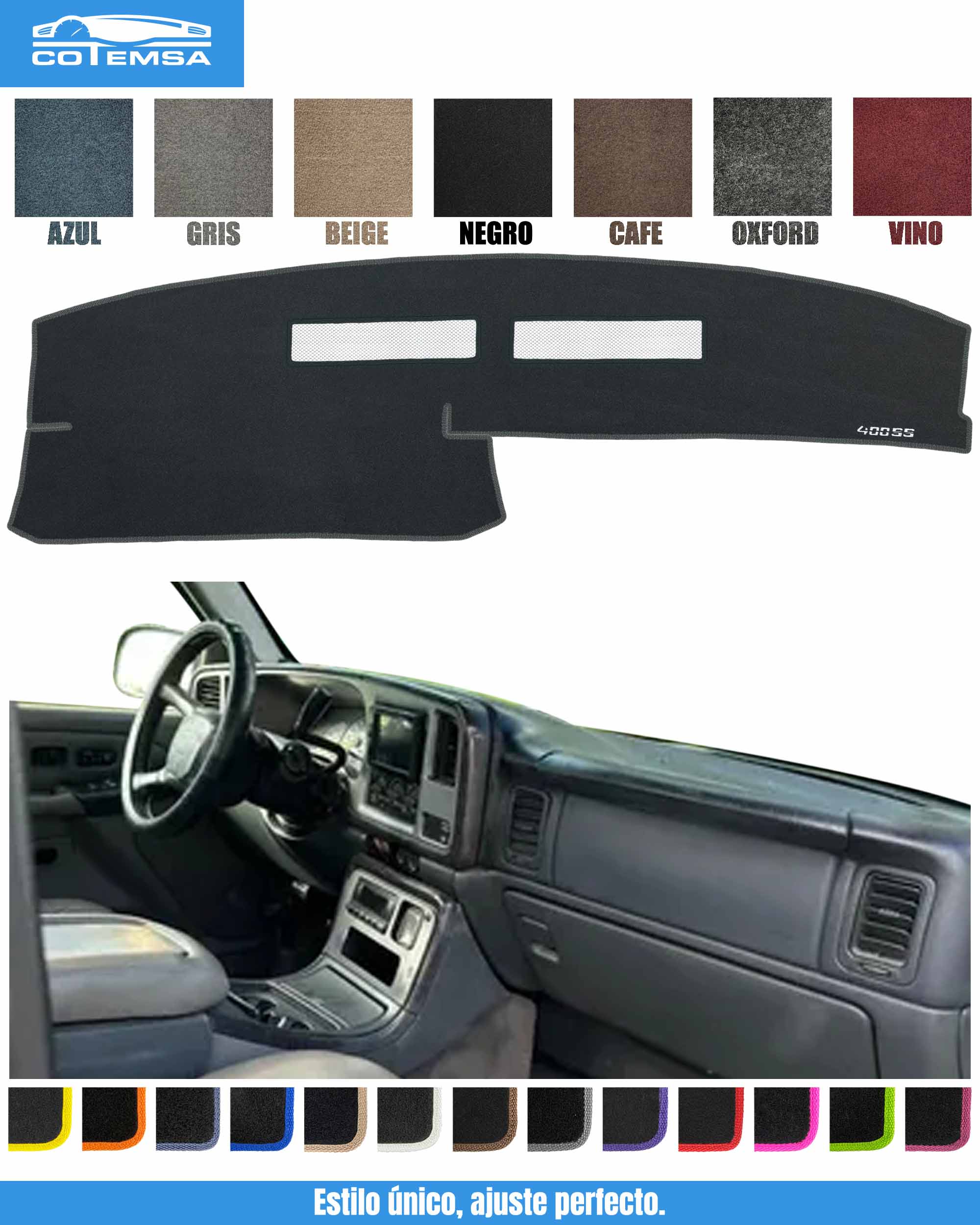 Cubretablero para Chevrolet 400 SS 1992–1994 vista superior con tablero como referencia