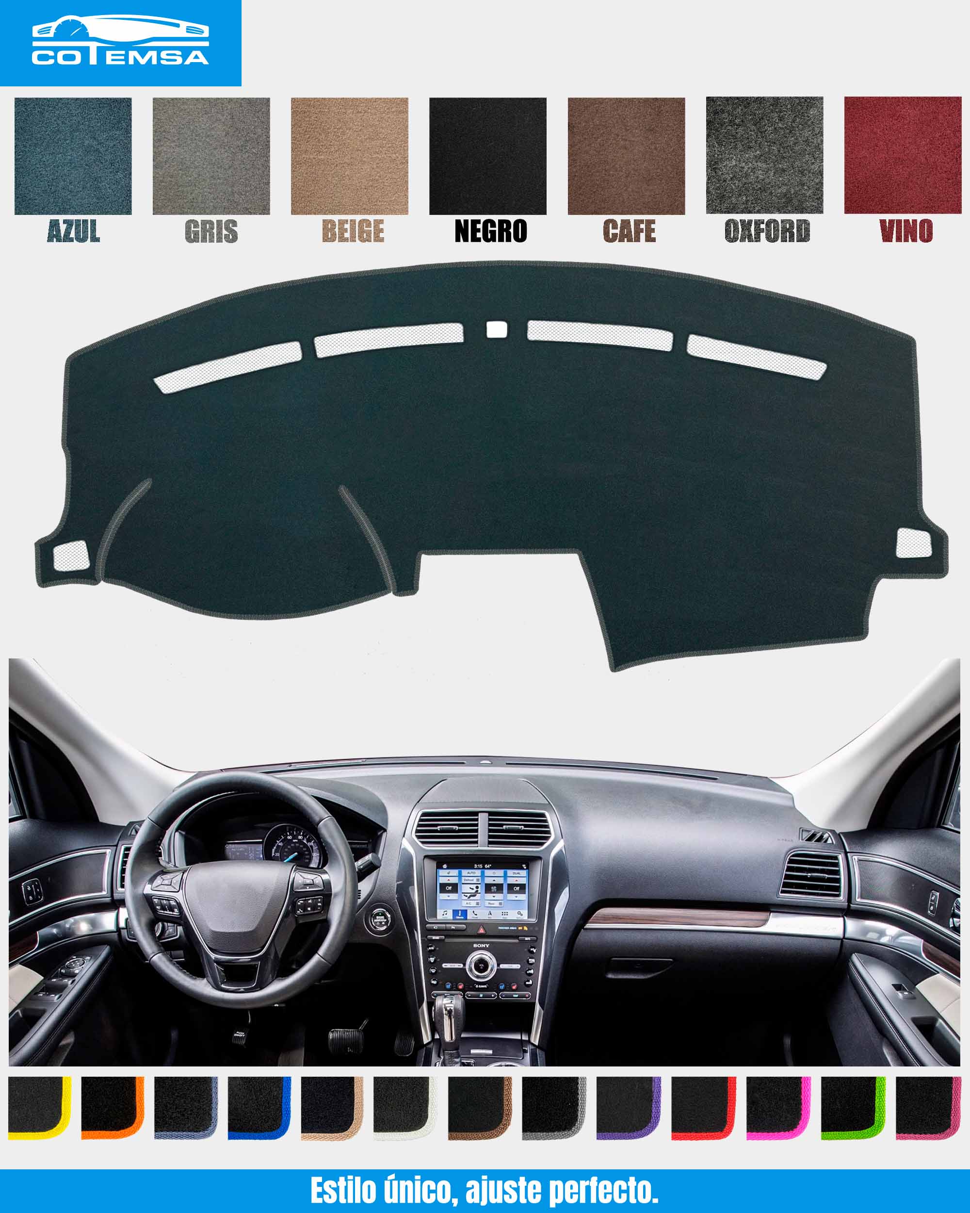 Cubretablero para Ford Explorer 2011–2019 vista tablero como referencia