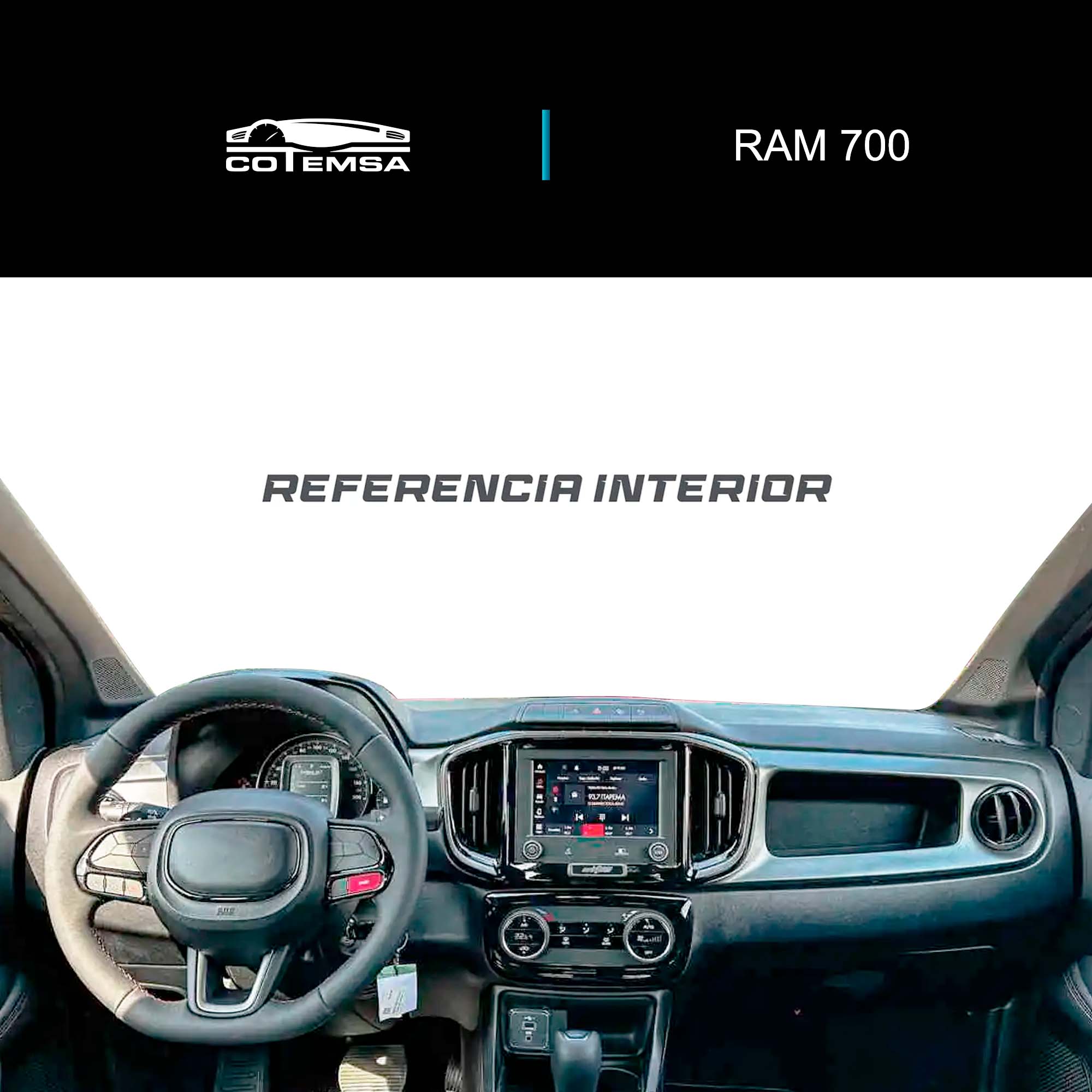 Vista interior del vehículo Chrysler–Dodge RAM 700 2021–2025 como referencia
